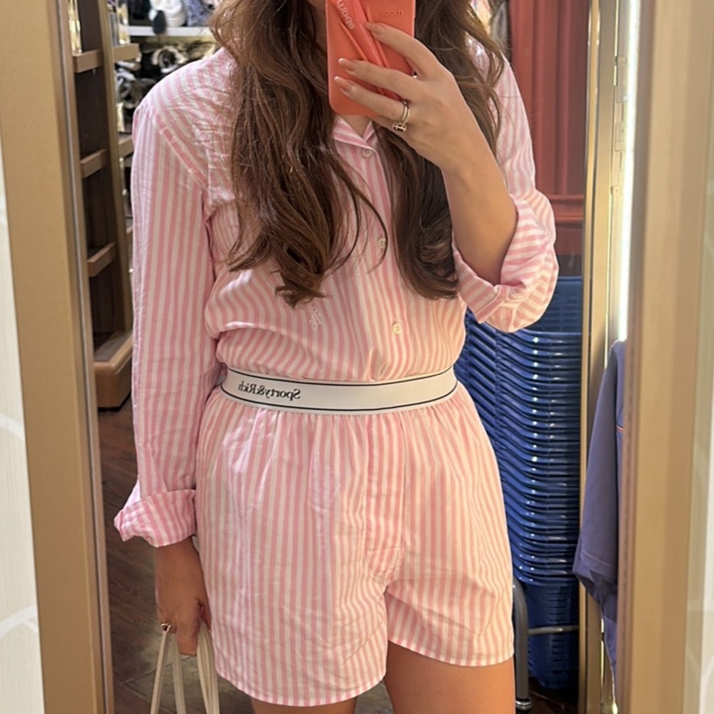 Sporty & Rich Striped Shirt & Shorts Matching Set - Pink/White